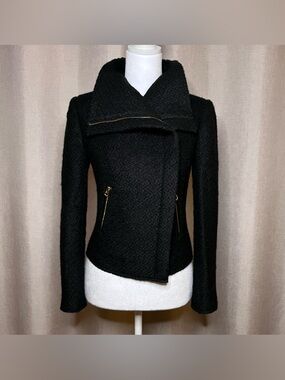 Vintage Y2K Juicy Couture Biker Moto Wool Jacket Coat Black Wool Tweed Women’s S